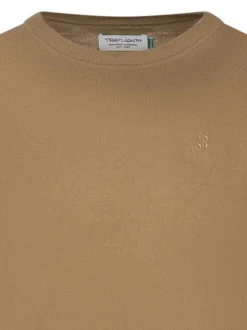 Pull en coton mélangé camel uni coupe regular fit avec un col rond