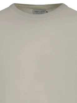 Pull en coton mélangé écru uni coupe regular fit avec un col rond