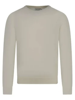 Pull en coton mélangé écru uni coupe regular fit avec un col rond