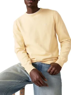 Pull en coton mélangé jaune à coupe droite pourvu d'un col rond
