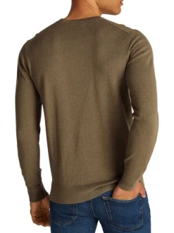 Pull en coton mélangé kaki en maille effet gaufrée avec une coupe ajustée