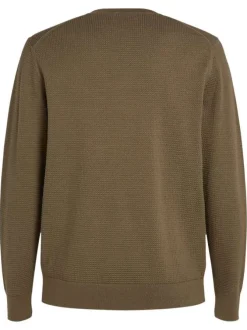 Pull en coton mélangé kaki en maille effet gaufrée avec une coupe ajustée