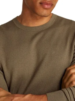 Pull en coton mélangé kaki en maille effet gaufrée avec une coupe ajustée