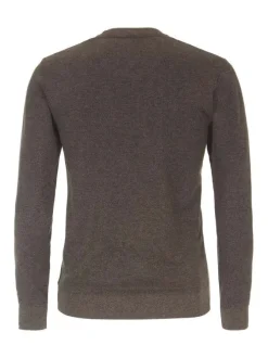Pull en coton mélangé marron chiné avec patch blanc cousu en bas à gauche