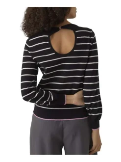 Pull en coton mélangé noir rayé avec une coupe droite et un col ras du cou