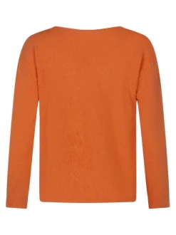 Pull en coton mélangé orange uni pourvu d'une coupe droite et d'un col v