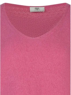 Pull en coton mélangé rose uni pourvu d'une coupe droite et d'un col v