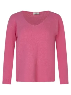 Pull en coton mélangé rose uni pourvu d'une coupe droite et d'un col v