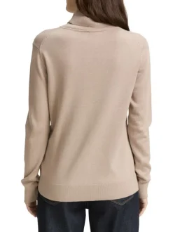 Pull en coton mélangé taupe avec un col roulé finement côtelé