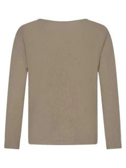 Pull en coton mélangé taupe uni pourvu d'une coupe droite et d'un col v