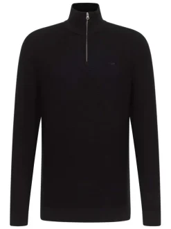 Pull en coton noir avec un col camionneur à zip et des manches longues