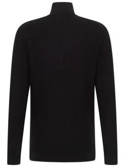 Pull en coton noir avec un col camionneur à zip et des manches longues