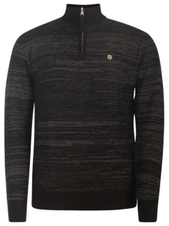 Pull en coton noir chiné avec une coupe droite et un col camionneur