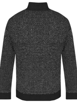 Pull en coton noir chiné avec une coupe droite et un col camionneur demi-zip