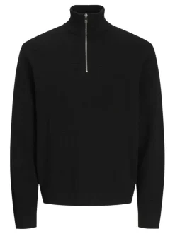 Pull en coton noir en maille fine à coupe droite avec col camionneur