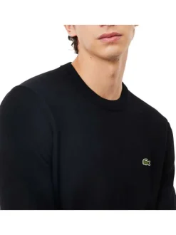 Pull en coton noir en maille piquée à coupe ajustée avec col rond et logo cousu
