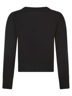 Pull en coton noir à maille fine avec une coupe droite et un col v