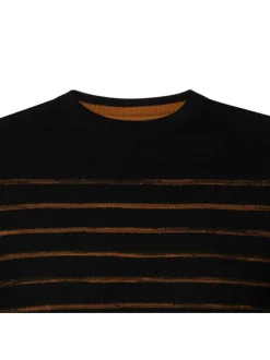 Pull en coton noir à rayures orange avec coupe droite et col rond