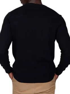Pull en coton noir uni avec une coupe droite à col v et logo iconique