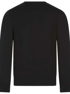 Pull en coton noir uni avec une coupe droite un col rond et des manches longues