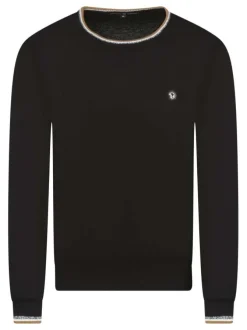 Pull en coton noir uni coupe ajustée et un logo en relief sur la poitrine