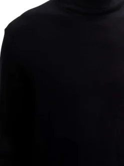 Pull en coton noir uni droit à col roulé avec extrémités en bord-côte