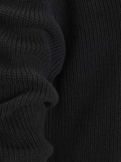 Pull en coton noir uni en maille tricotée à coupe droite et col rond