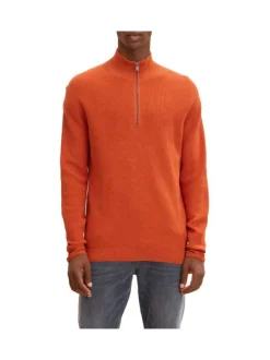 Pull en coton orange uni coupe droite col camionneur