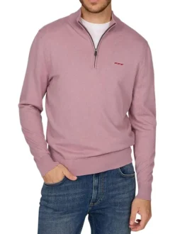 Pull en coton parme uni avec une fermeture zippée et une coupe droite