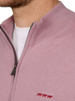 Pull en coton parme uni avec une fermeture zippée et une coupe droite