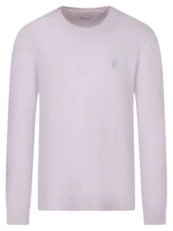 Pull en coton rose à coupe droite pourvu d'un col rond épais