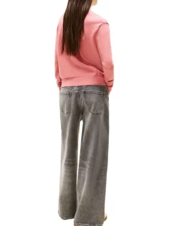 Pull en coton rose uni avec une coupe crop et un col en V profond