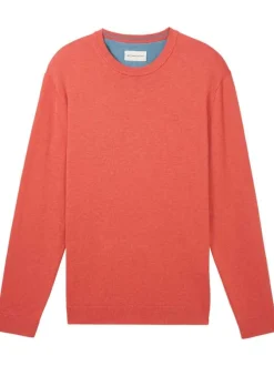 Pull en coton rose uni coupe droite avec un col rond et tissu doux