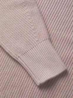 Pull en coton rose uni en maille tricotée à coupe droite et col rond