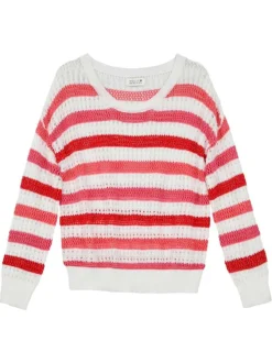 Pull en coton rouge rayé avec une coupe droite et un col rond