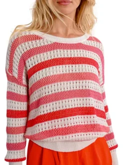Pull en coton rouge rayé avec une coupe droite et un col rond