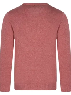 Pull en coton rouge uni coupe droite avec un col v et nom de la marque