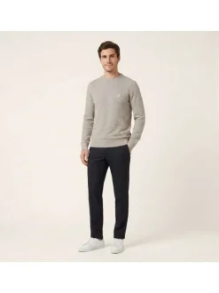 Pull en coton taupe uni avec une coupe droite et un col rond