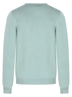 Pull en coton turquoise en maille jersey avec une coupe droite et un col v
