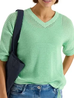 Pull en coton vert uni pourvu d'un cordon de serrage et de manches longues