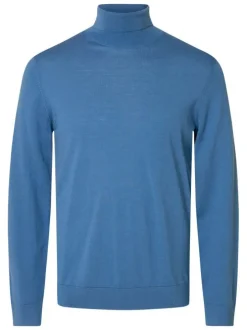 Pull en laine bleu Tray en maille fine à coupe droite et col roulé
