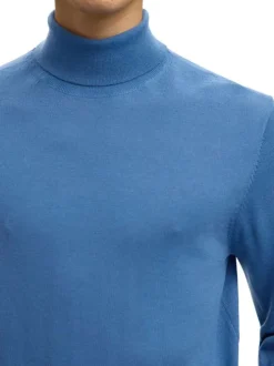 Pull en laine bleu Tray en maille fine à coupe droite et col roulé