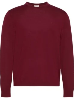 Pull en laine bordeaux uni col rond coupe ajustée avec logo brodé