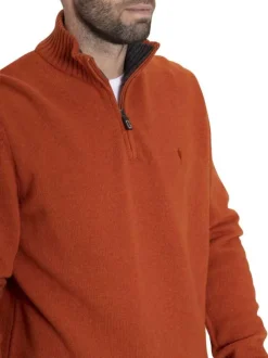 Pull en laine brique uni avec renforts ovales aux coudes et une coupe droite