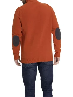 Pull en laine brique uni avec renforts ovales aux coudes et une coupe droite