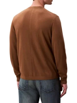 Pull en laine camel uni coupe ajustée col rond avec logo brodé