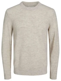 Pull en laine écru en maille moulinée à coupe droite et col ras du cou