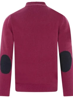 Pull en laine framboise uni avec logo de la marque brodé ton sur ton