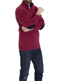 Pull en laine framboise uni avec logo de la marque brodé ton sur ton