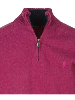 Pull en laine framboise uni avec logo de la marque brodé ton sur ton